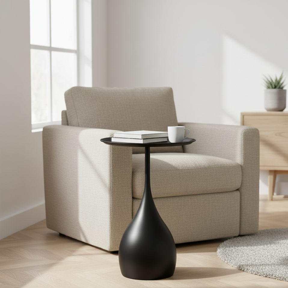 Compact Round Side Table – Elegant Design for Sofa or Bed