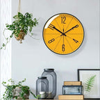Yellow Dial Round Clock with Black Frame for Wall Decor
