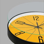 Yellow Dial Round Clock with Black Frame for Wall Decor