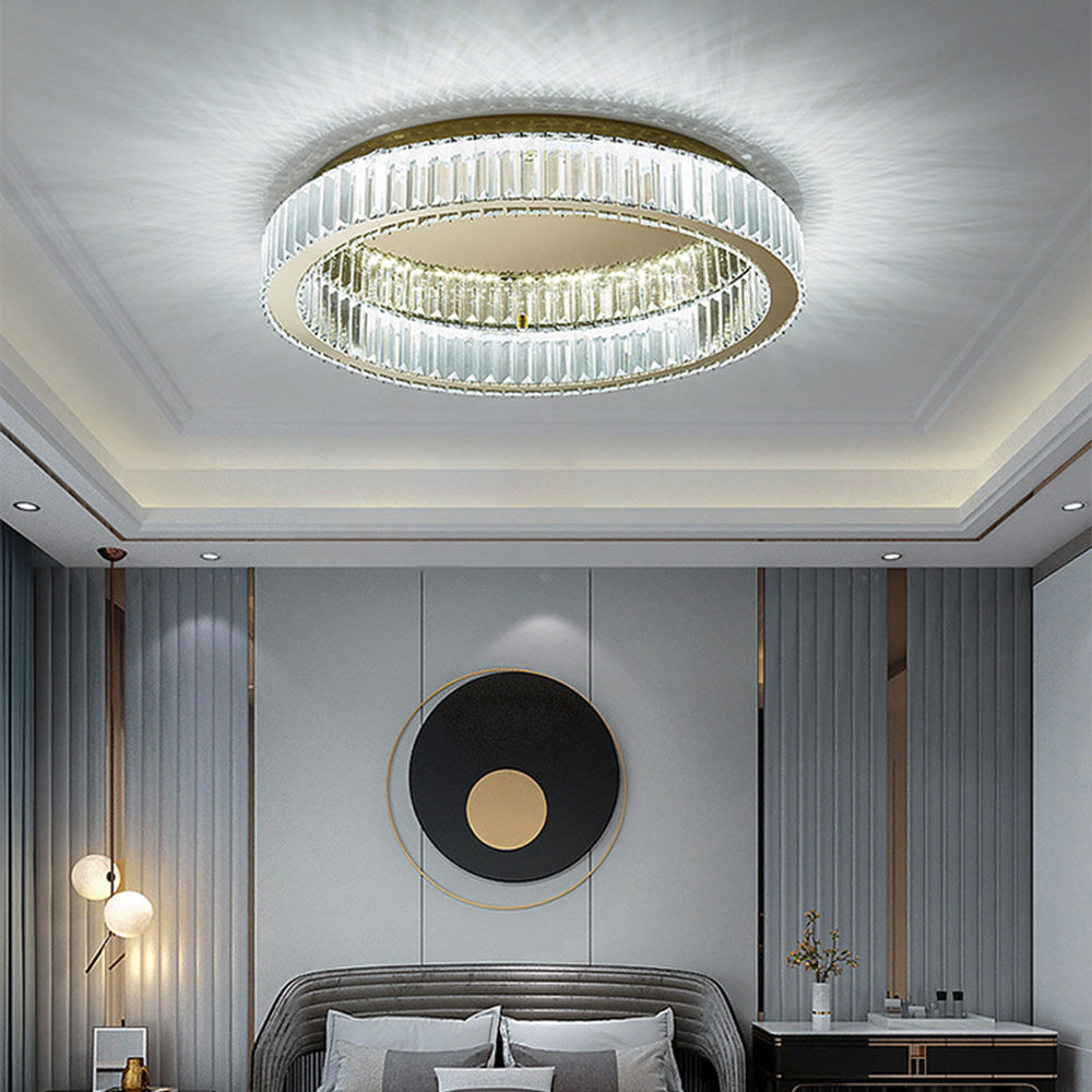 Ceiling Light Fixture with Round Crystal Design and Elegant Gold Finish