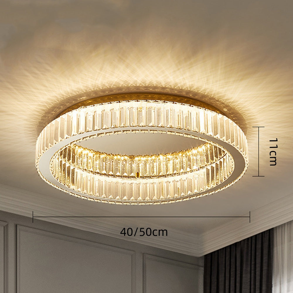 Ceiling Light Fixture with Round Crystal Design and Elegant Gold Finish