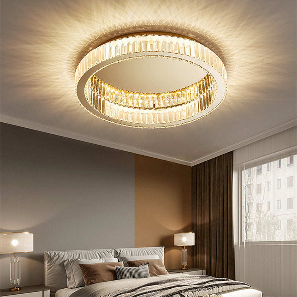 Ceiling Light Fixture with Round Crystal Design and Elegant Gold Finish