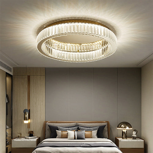Ceiling Light Fixture with Round Crystal Design and Elegant Gold Finish