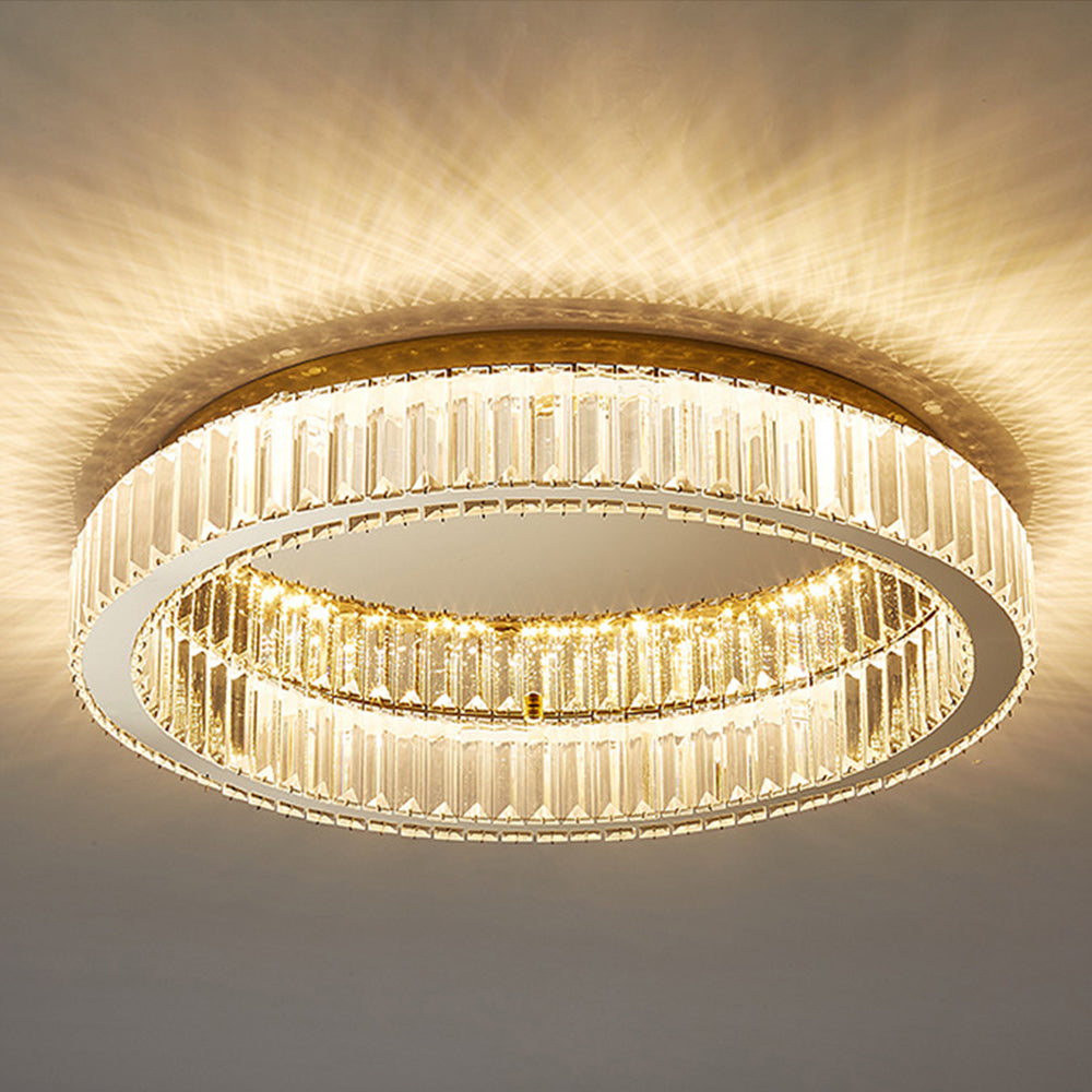 Ceiling Light Fixture with Round Crystal Design and Elegant Gold Finish