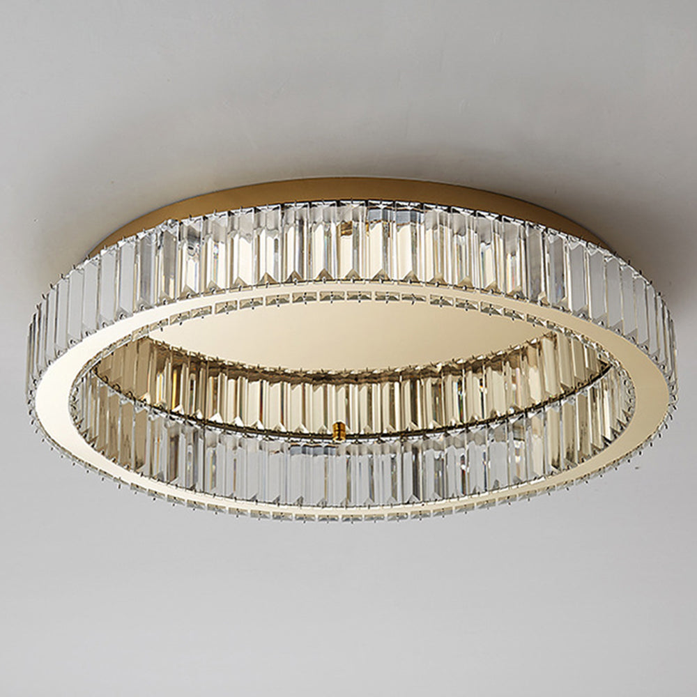 Ceiling Light Fixture with Round Crystal Design and Elegant Gold Finish
