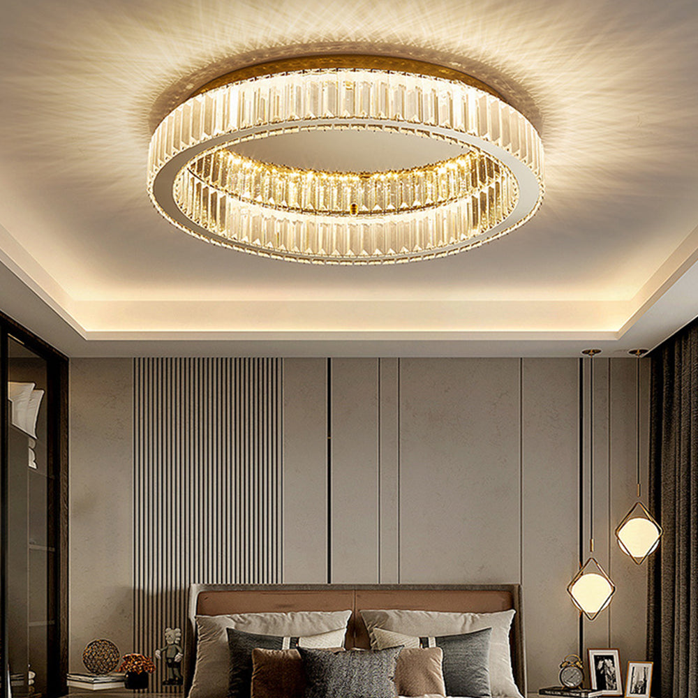 Ceiling Light Fixture with Round Crystal Design and Elegant Gold Finish
