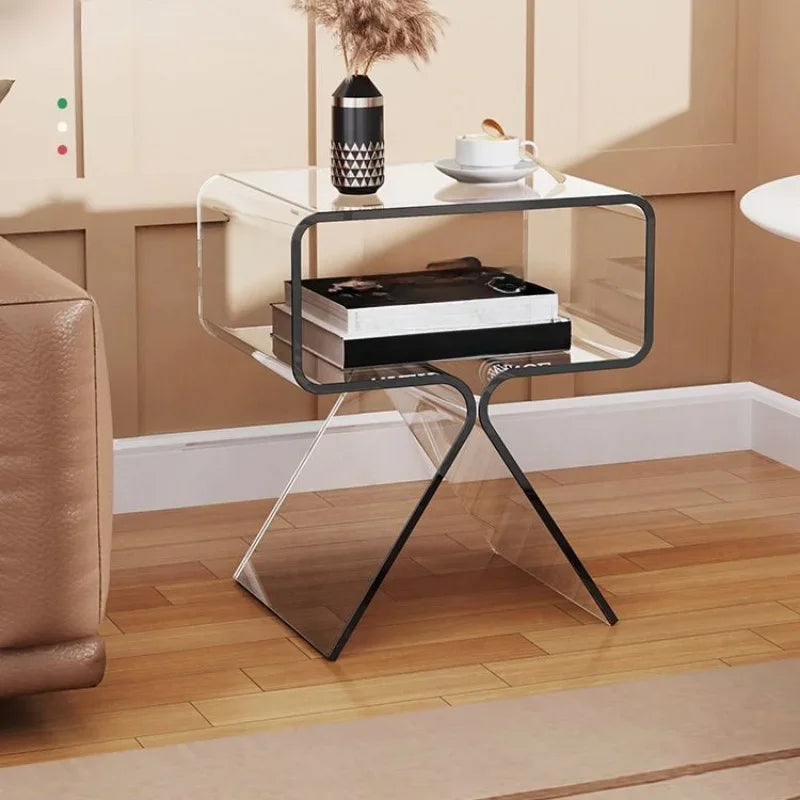 Compact Transparent Acrylic Side Table for Bedroom or Living Room