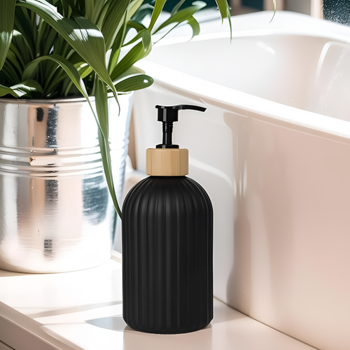 Chic Bamboo and Black Soap Dispenser for Home