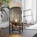 Industrial Standing Lamp with Bubble Glass Shade – Black Floor Light for Living Room, Available in Amber and Smoked Gray