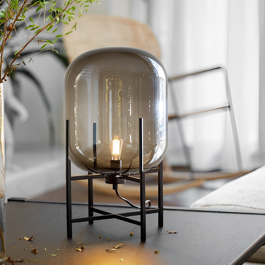 Industrial Standing Lamp with Bubble Glass Shade – Black Floor Light for Living Room, Available in Amber and Smoked Gray