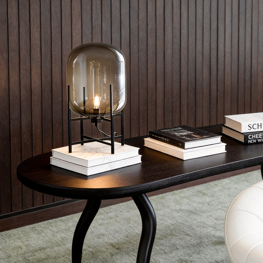 Industrial Standing Lamp with Bubble Glass Shade – Black Floor Light for Living Room, Available in Amber and Smoked Gray