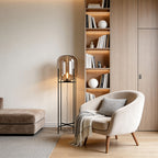 Industrial Standing Lamp with Bubble Glass Shade – Black Floor Light for Living Room, Available in Amber and Smoked Gray