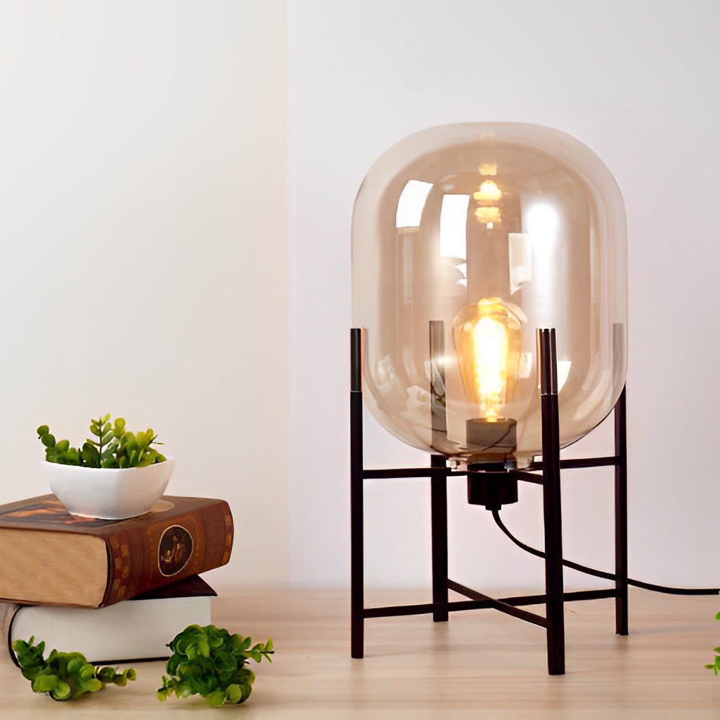 Industrial Standing Lamp with Bubble Glass Shade – Black Floor Light for Living Room, Available in Amber and Smoked Gray