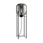 Industrial Standing Lamp with Bubble Glass Shade – Black Floor Light for Living Room, Available in Amber and Smoked Gray