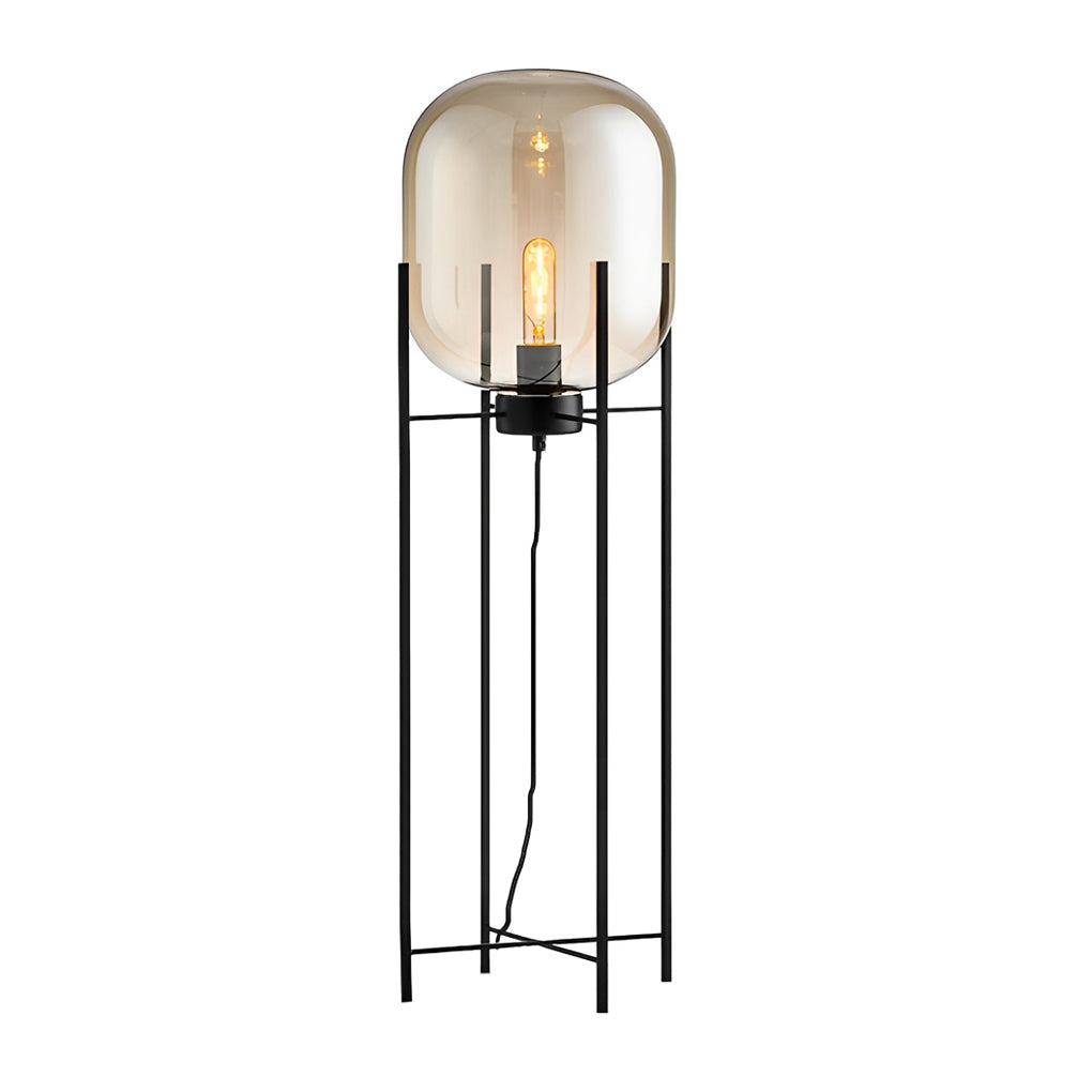 Industrial Standing Lamp with Bubble Glass Shade – Black Floor Light for Living Room, Available in Amber and Smoked Gray
