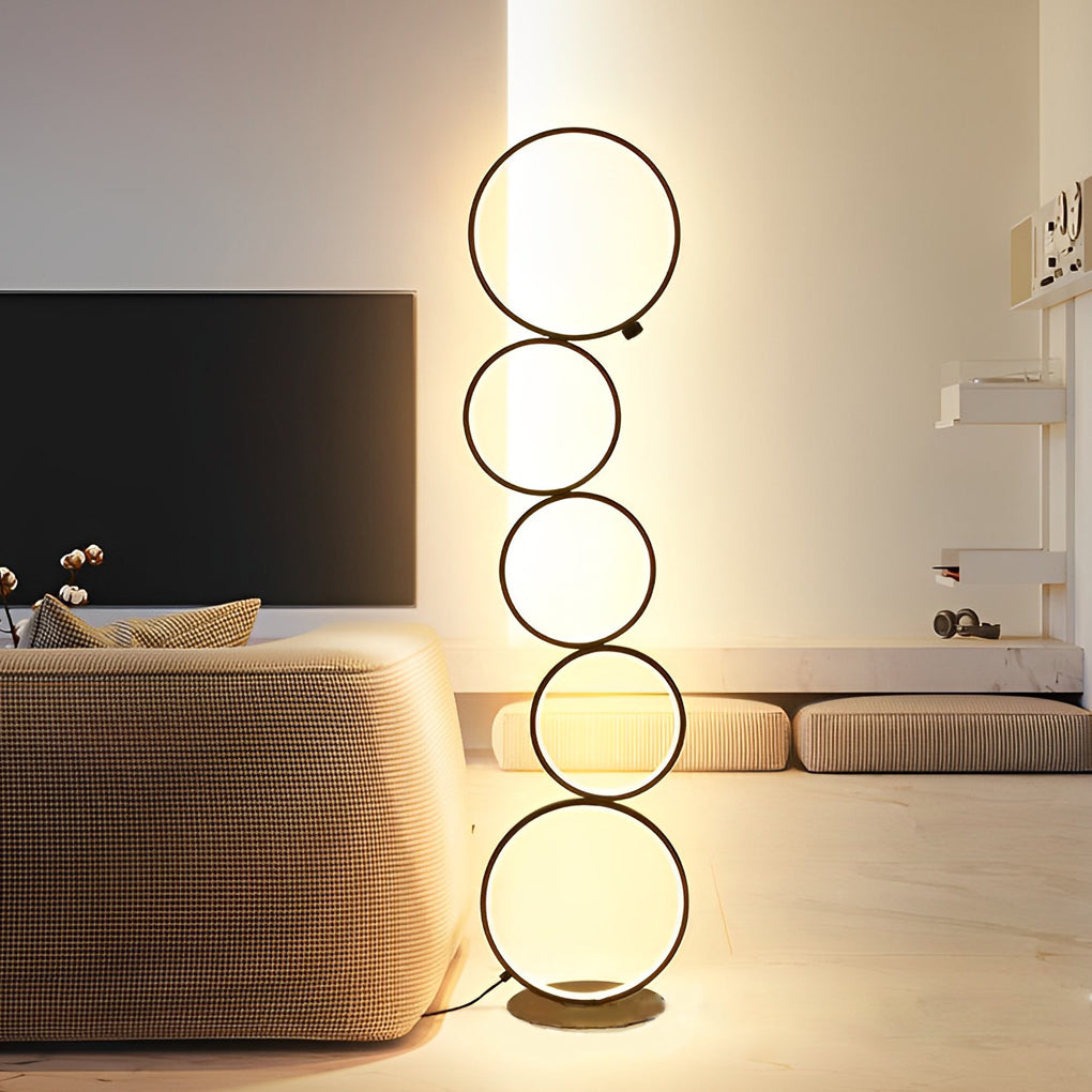 Contemporary Standing Lamp in Black with Five-Ring Touch Dimming Design