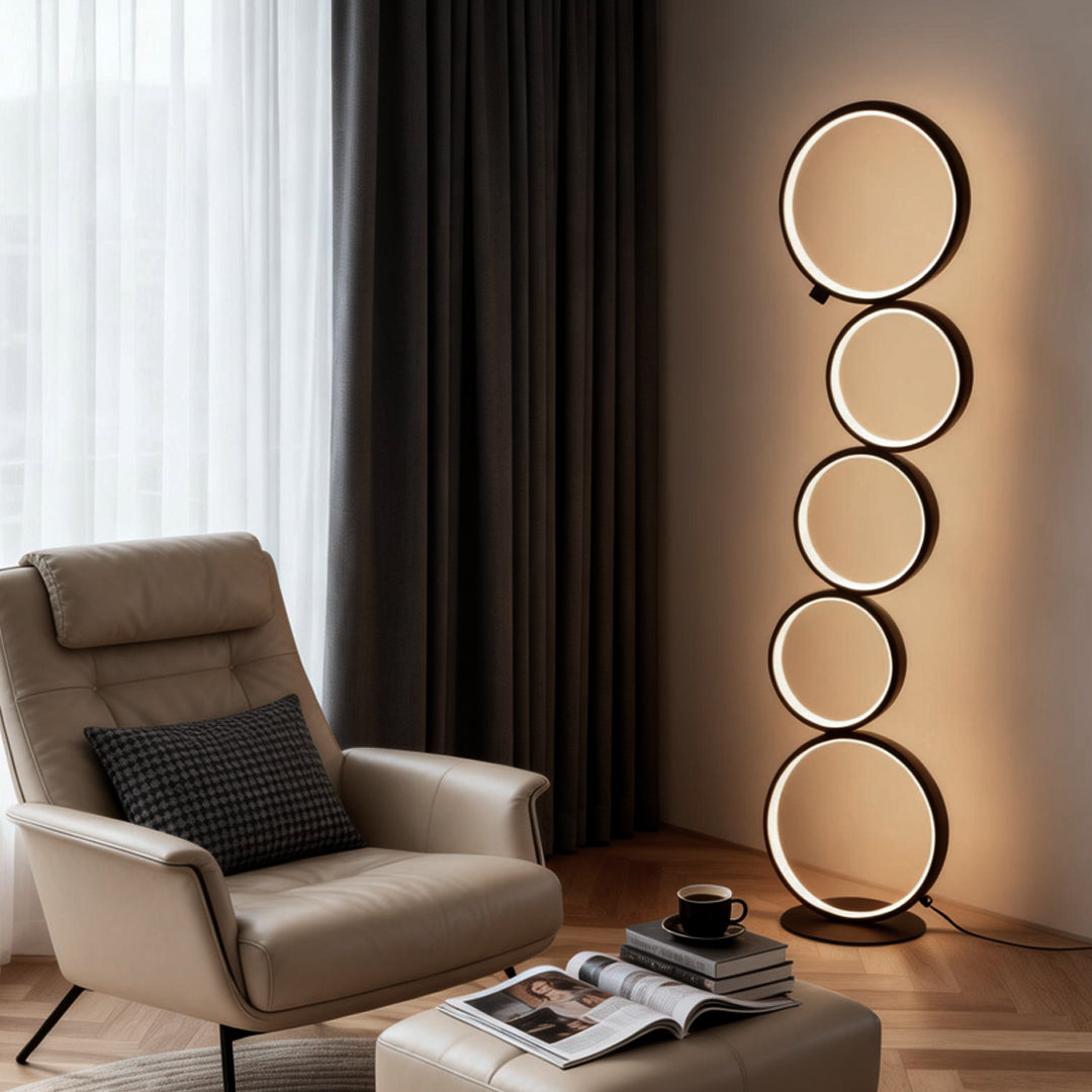 Contemporary Standing Lamp in Black with Five-Ring Touch Dimming Design