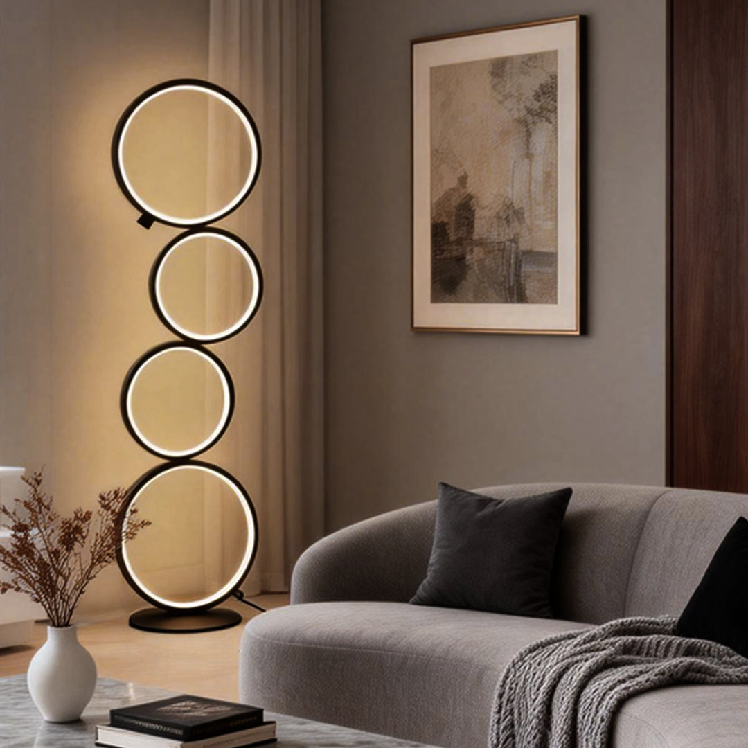 Contemporary Standing Lamp in Black with Five-Ring Touch Dimming Design