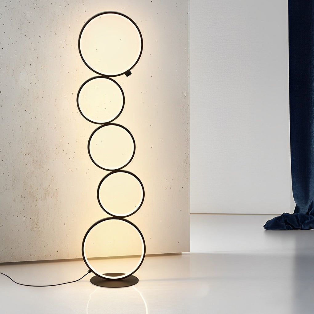 Contemporary Standing Lamp in Black with Five-Ring Touch Dimming Design
