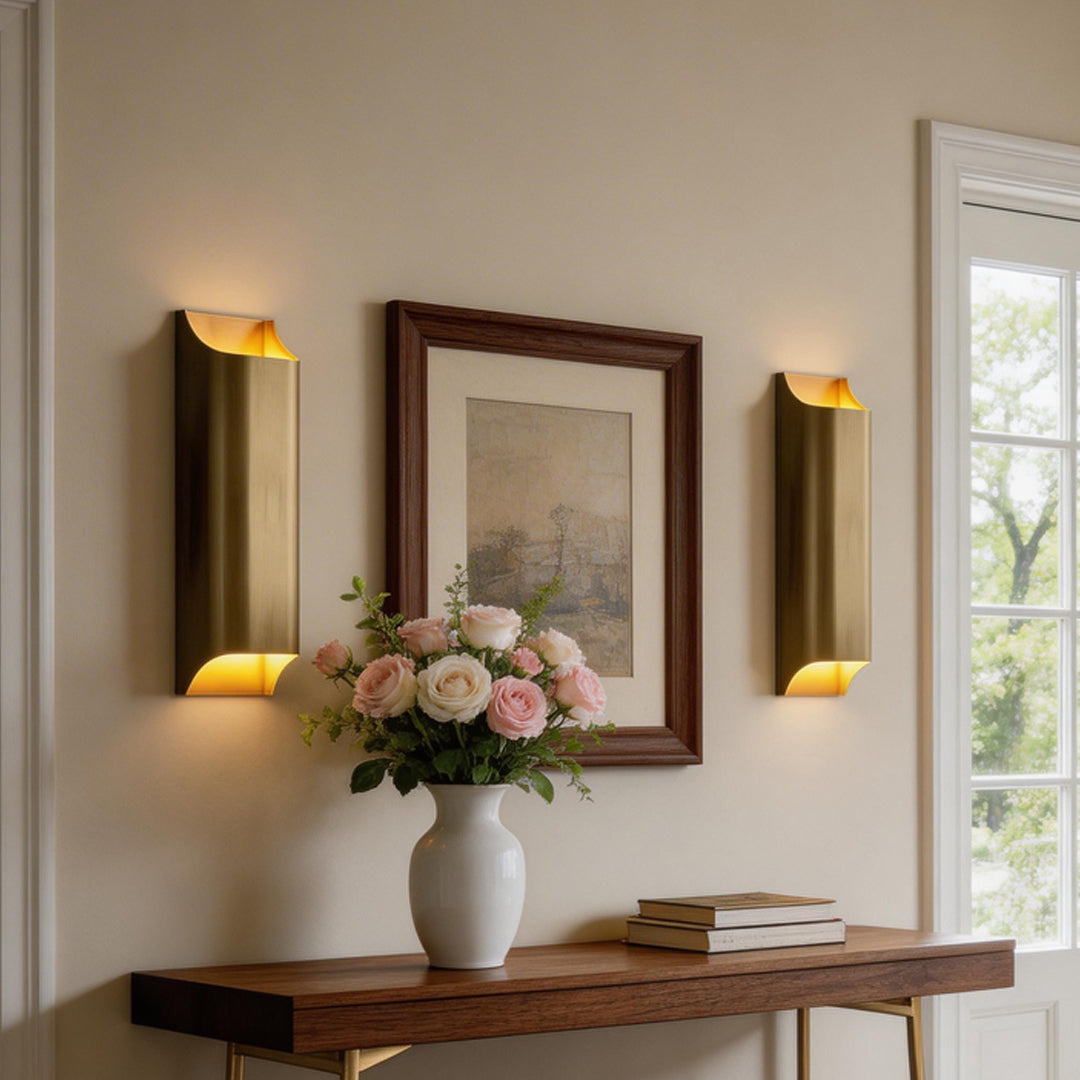 Brass Wall Light Fixture with Adjustable Up and Down Glow – Warm White, Available in Two Sizes, Perfect for Bedrooms and Living Areas