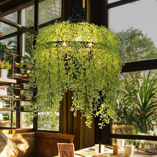 Chandelier Lighting with Faux Plants | Decorative Fixture for Dining and Living Areas