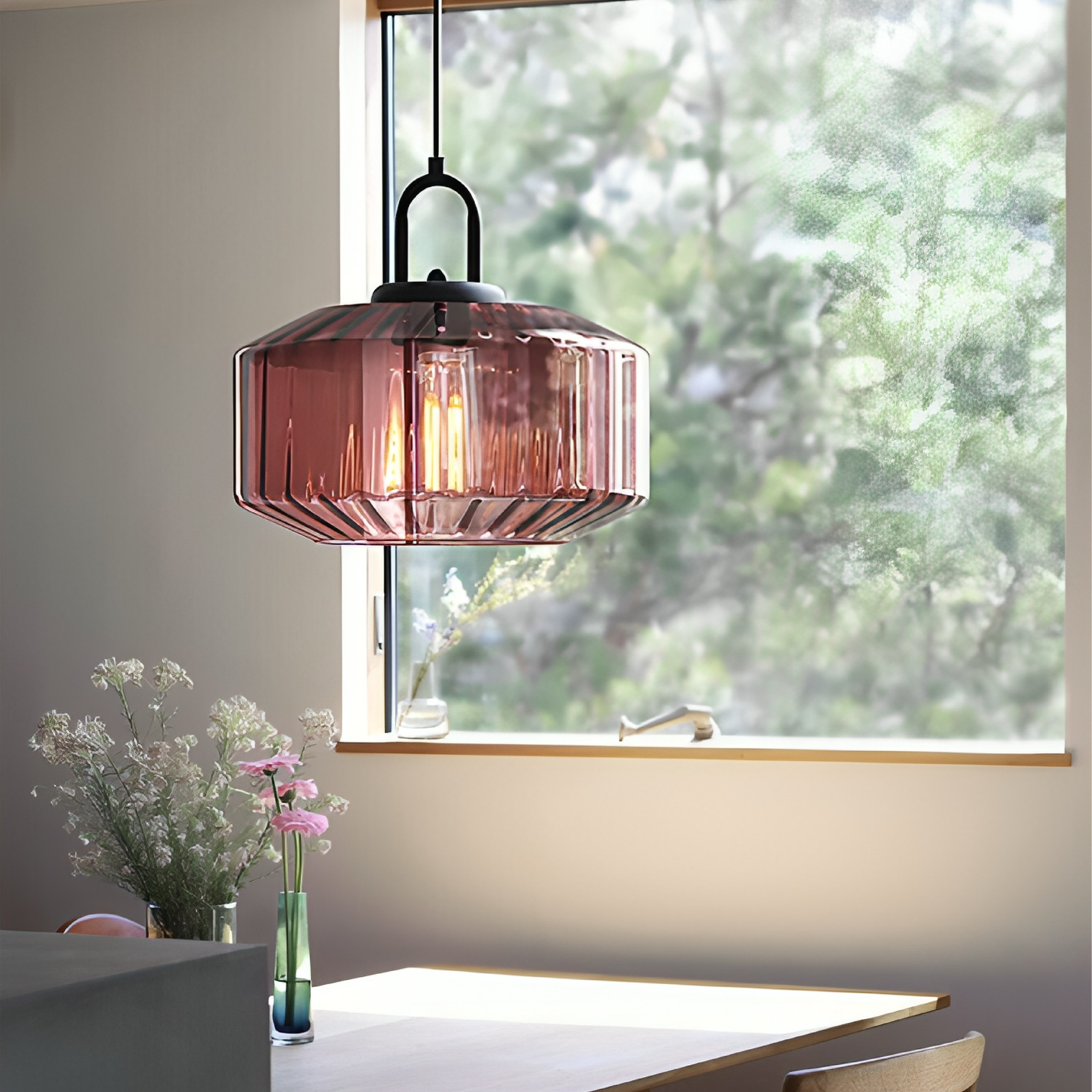 Hanging Lamp with Crystal-Cut Glass Design