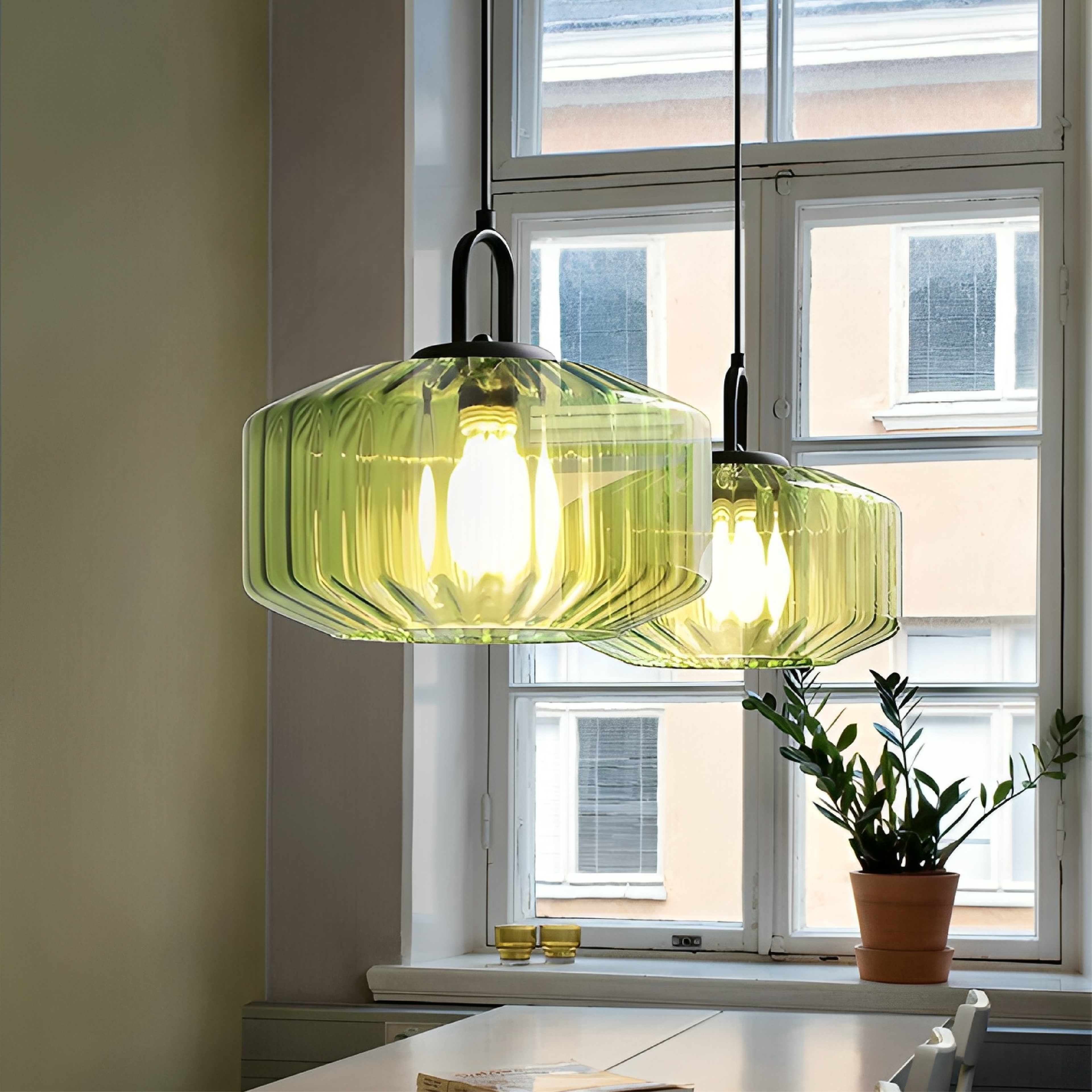Hanging Lamp with Crystal-Cut Glass Design