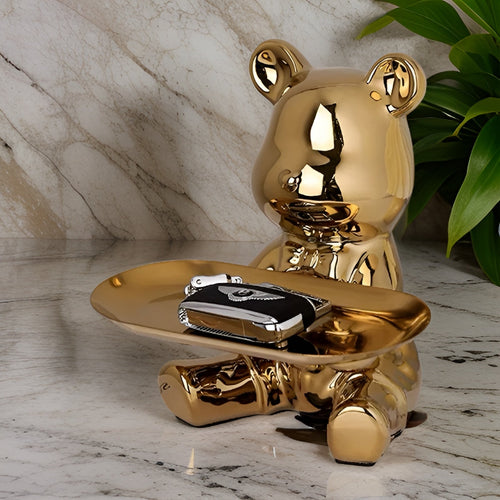 Ceramic Bear Figurine Tray - Chic Coffee Table Storage for Home Décor