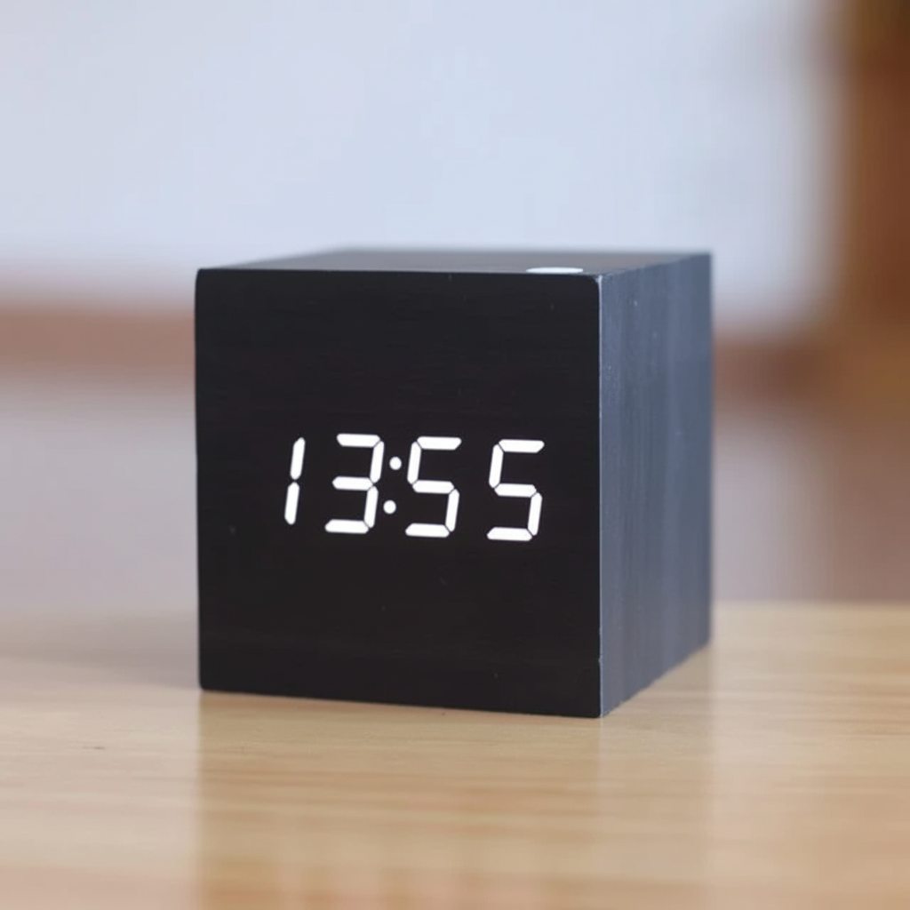LED Desk Clock with Wooden Finish - Digital Alarm Timer