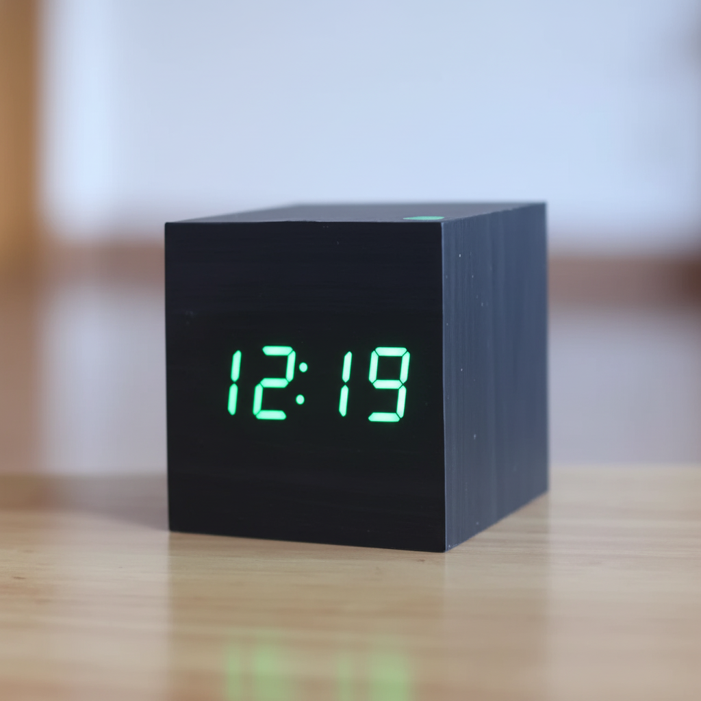 LED Desk Clock with Wooden Finish - Digital Alarm Timer