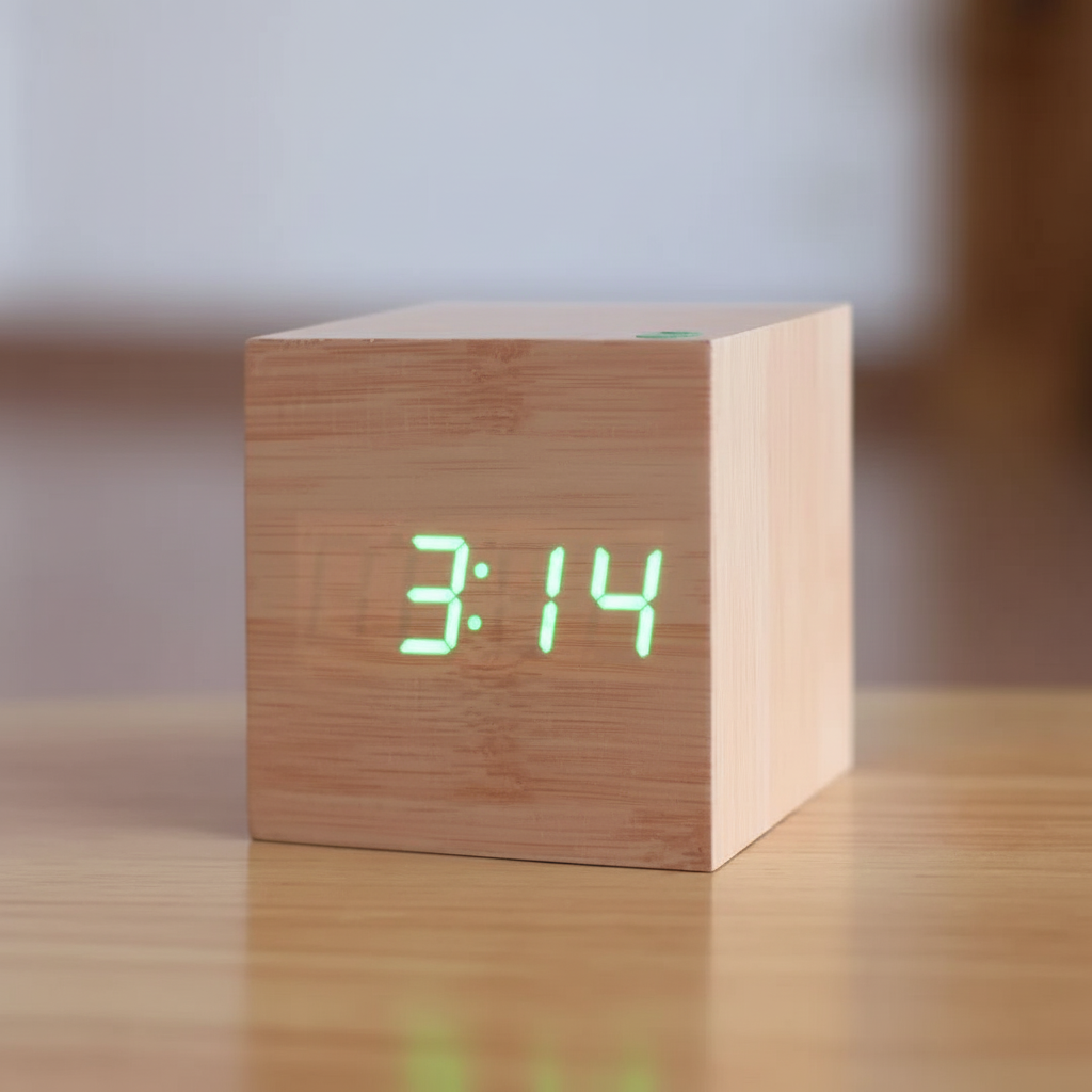 LED Desk Clock with Wooden Finish - Digital Alarm Timer