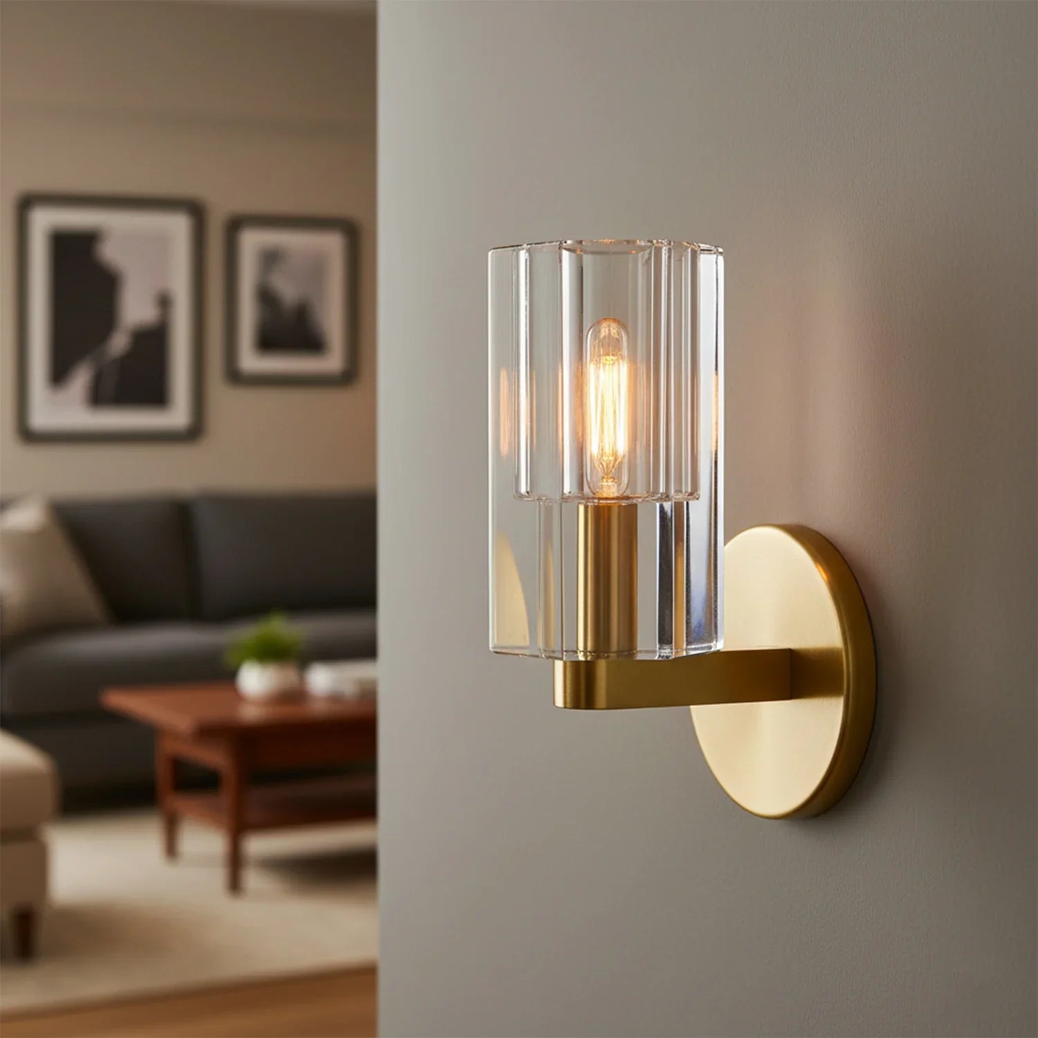 Elegant Industrial Wall Sconce with Textured Glass – Dimmable Crystal Light