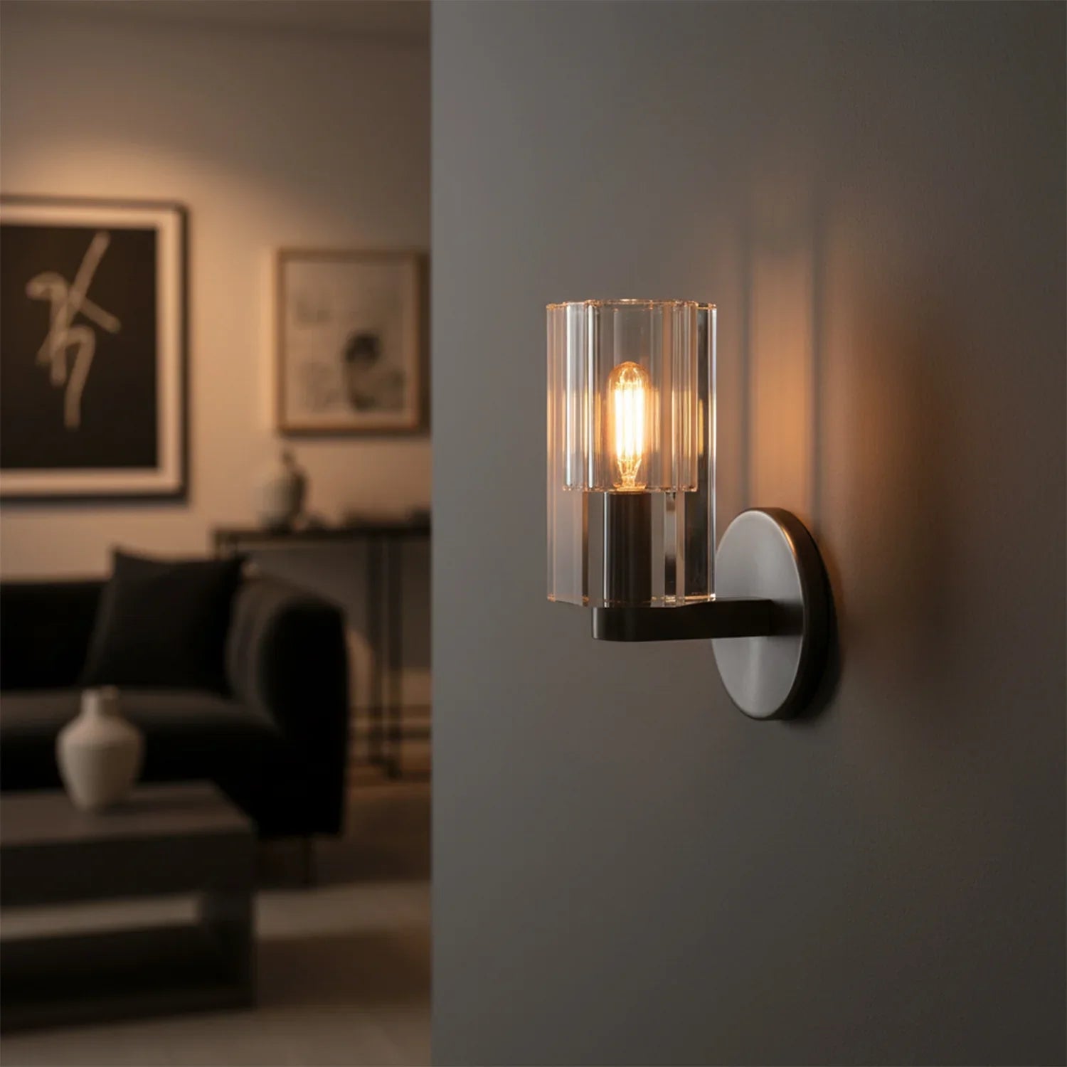 Elegant Industrial Wall Sconce with Textured Glass – Dimmable Crystal Light