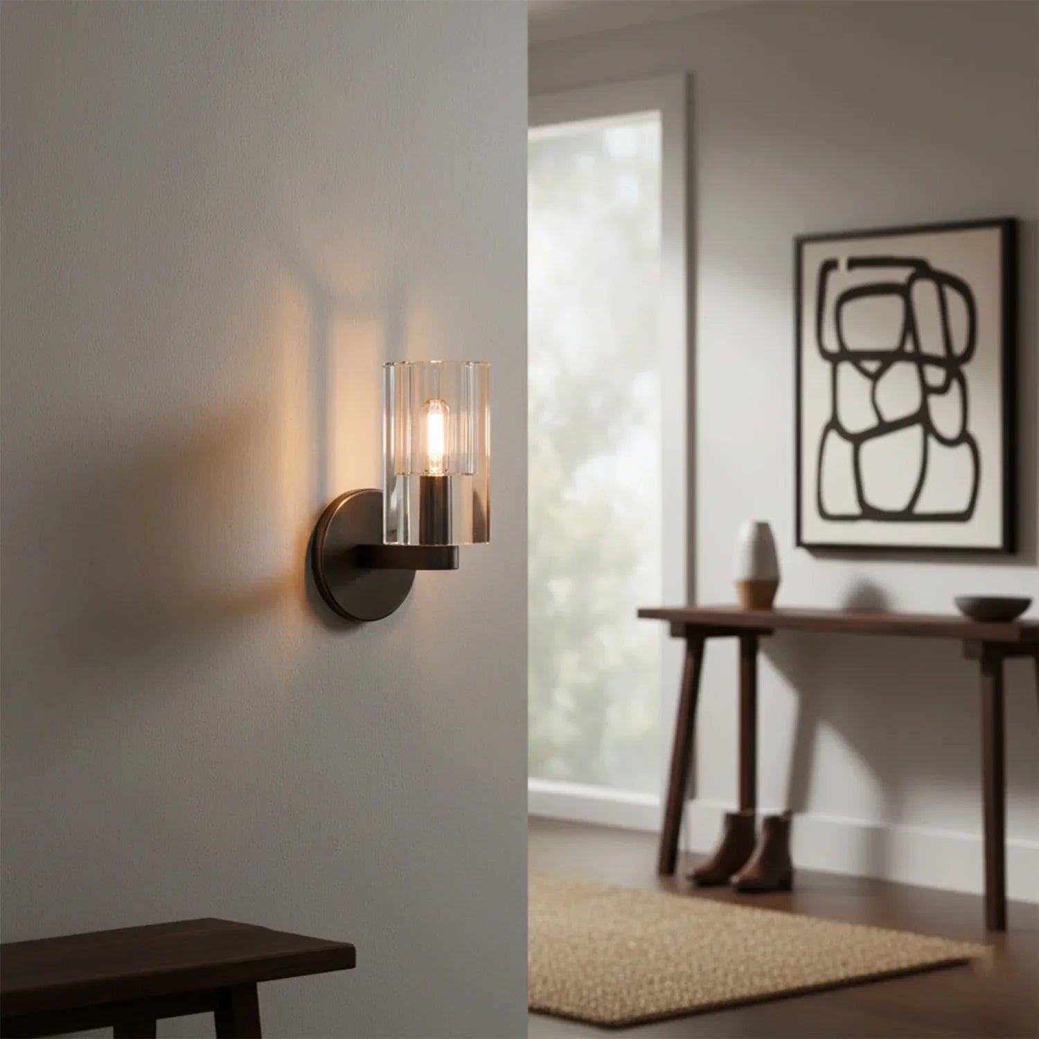 Elegant Industrial Wall Sconce with Textured Glass – Dimmable Crystal Light