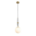Adjustable LED Pendant Light – Brass and Marble Globe Hanging Fixture