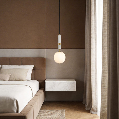 Adjustable LED Pendant Light – Brass and Marble Globe Hanging Fixture