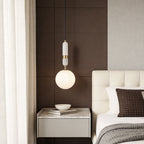 Adjustable LED Pendant Light – Brass and Marble Globe Hanging Fixture