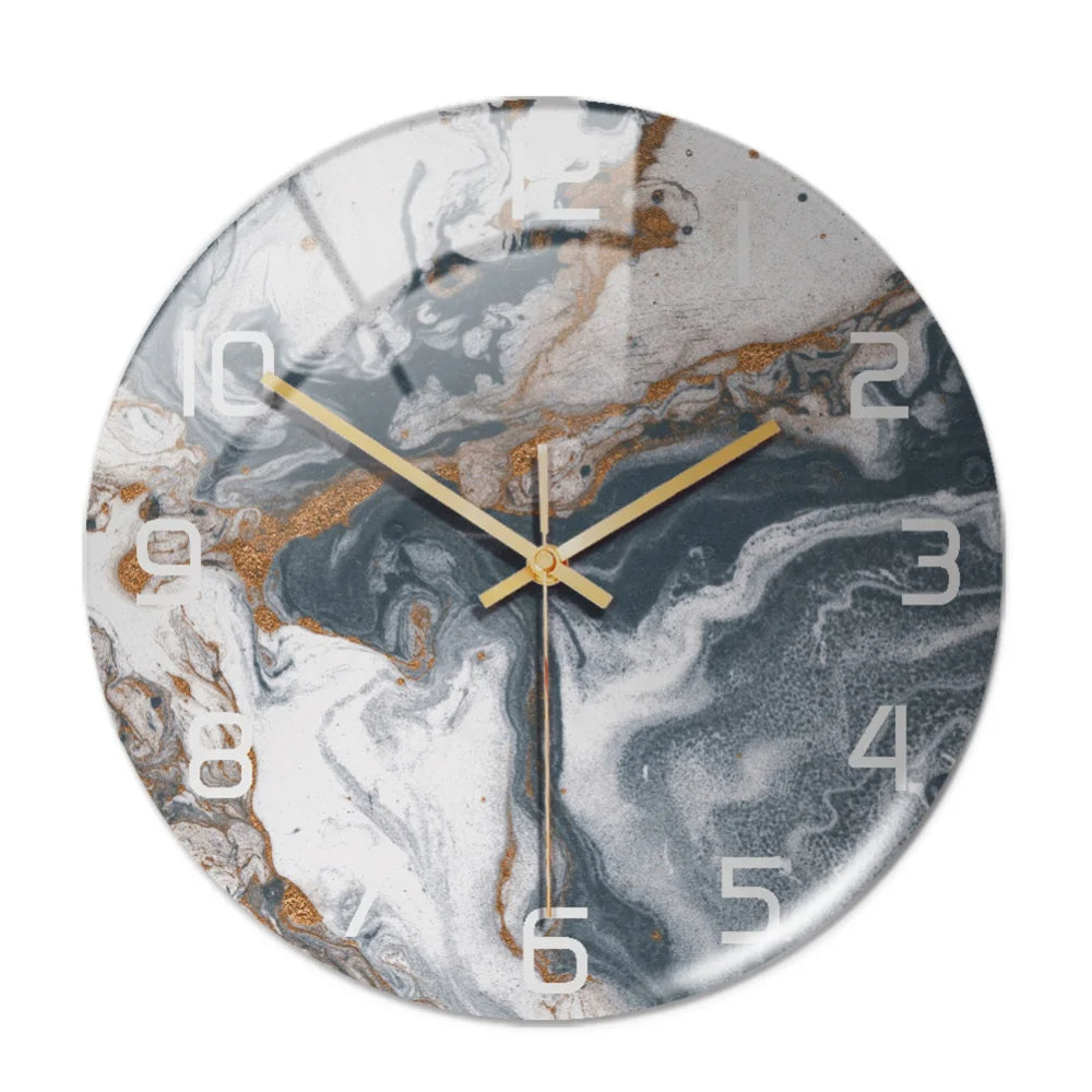 11.81-Inch Silent Wall Clock in Modern Marble Design – Acrylic Home Decor