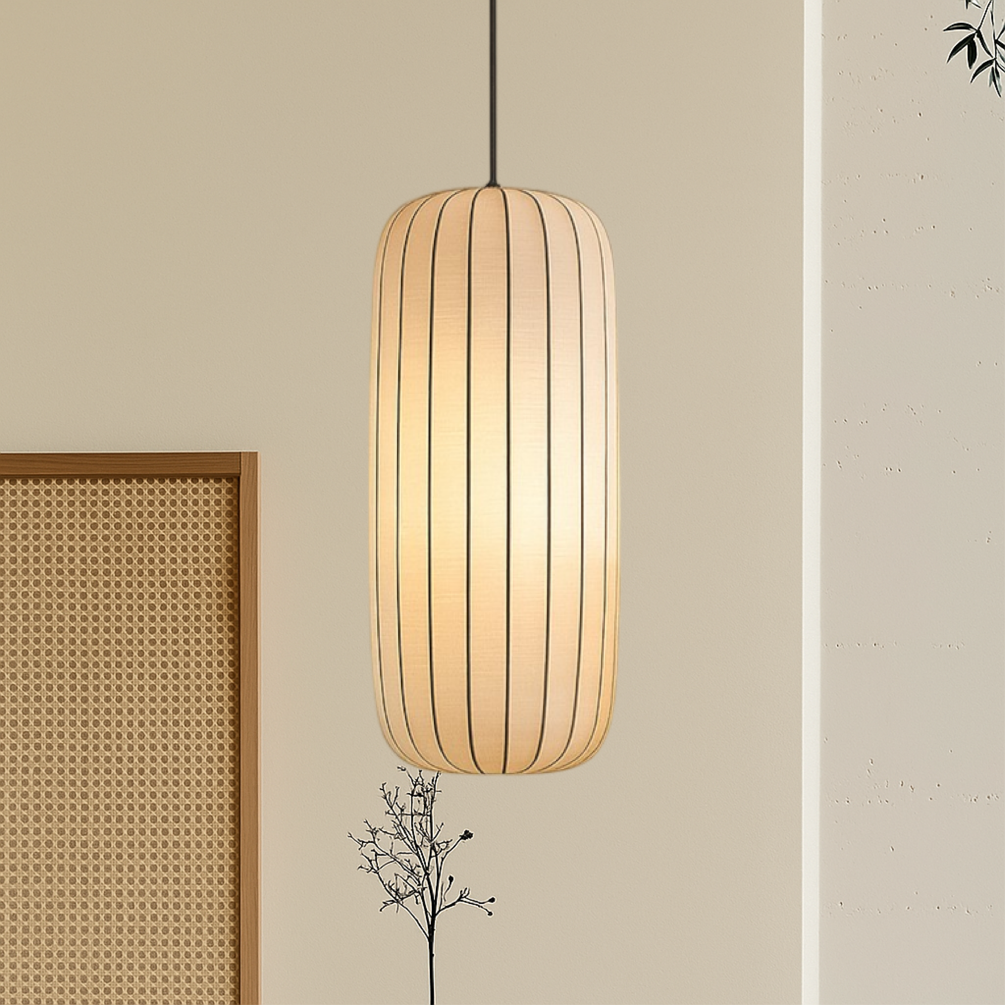Contemporary Silk Pendant Light with Ribbed Design