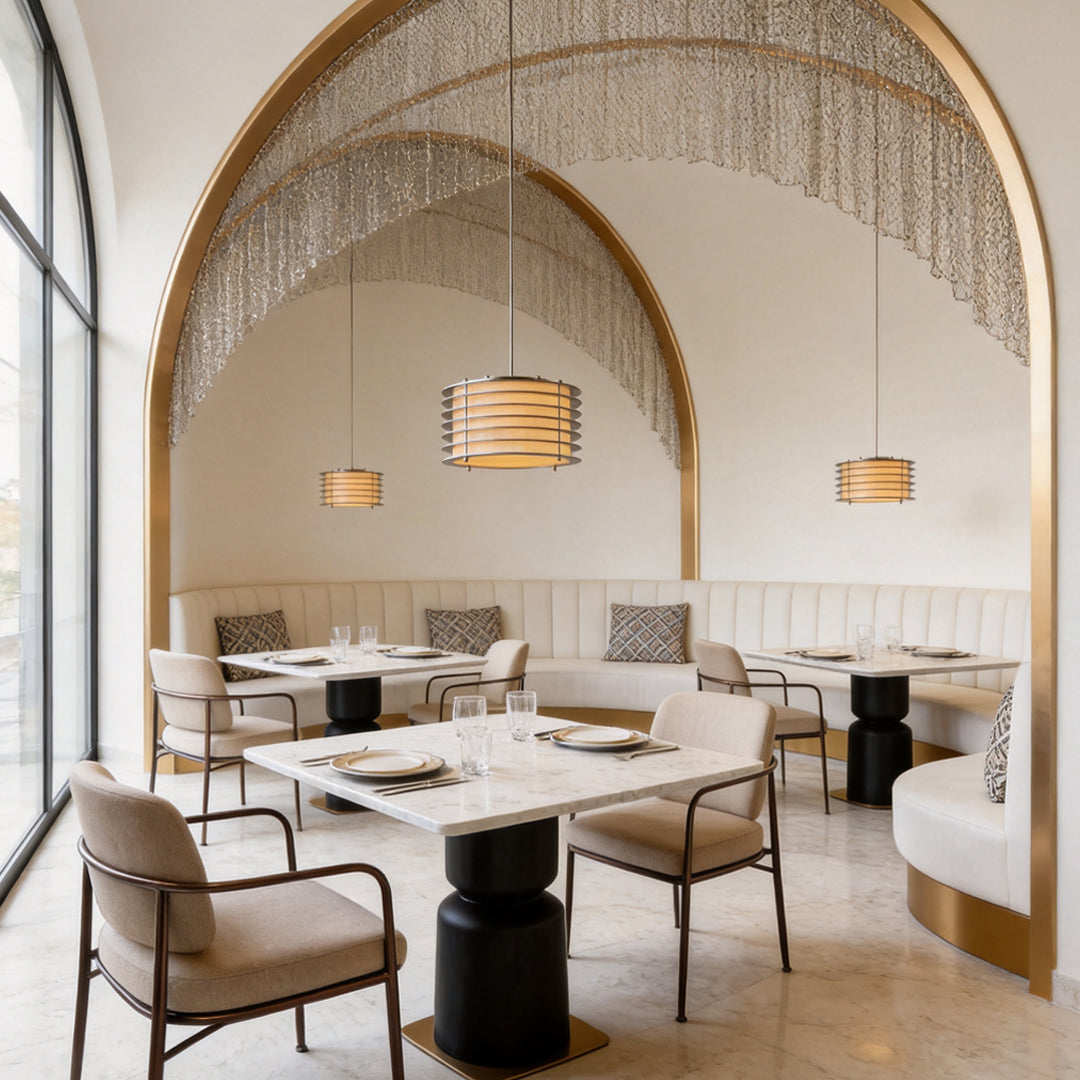 Beige Shade Adjustable Pendant Light – Contemporary Stainless Steel Fixture