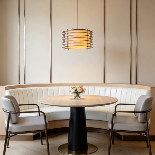 Beige Shade Adjustable Pendant Light – Contemporary Stainless Steel Fixture