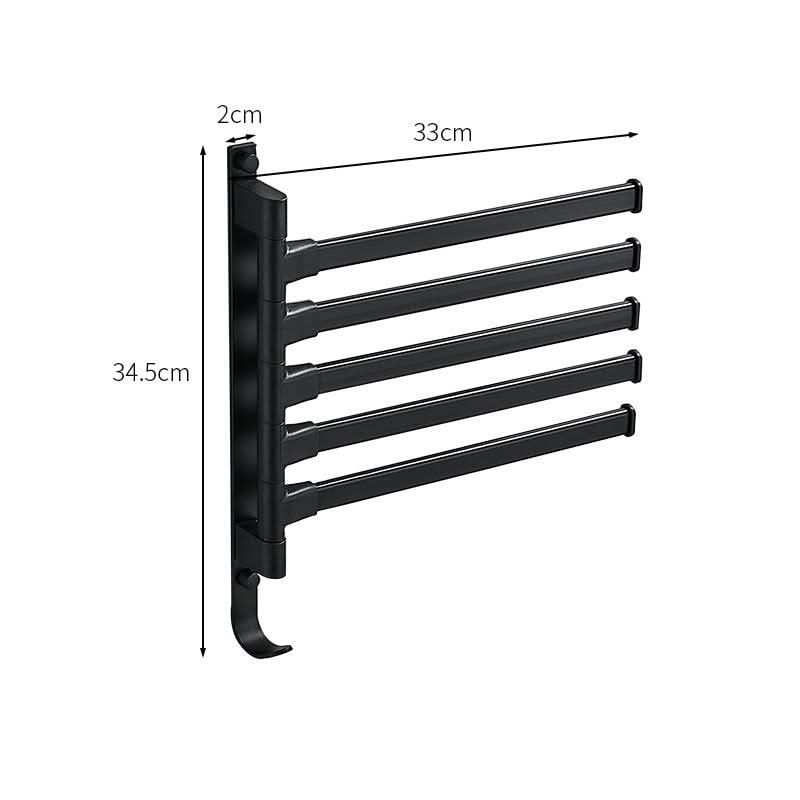 Matte Black Metal Towel Holder with 5 Adjustable Arms for Bathroom Organization