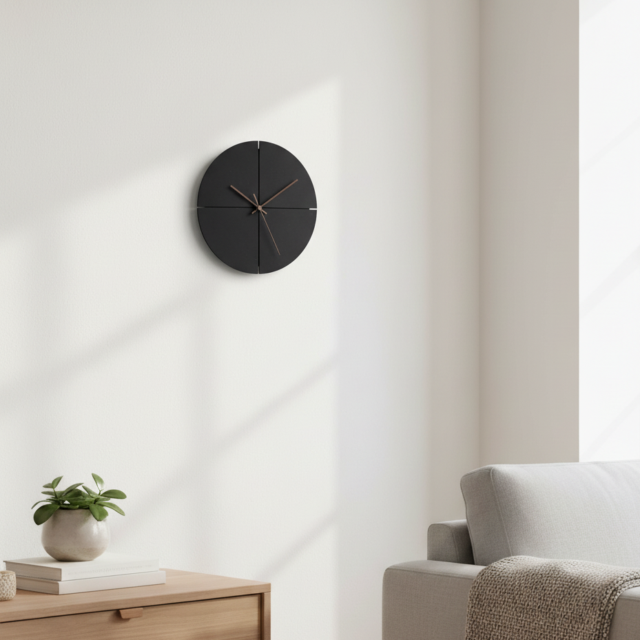 Silent Matte Black Wall Clock – Unique 11.81 inch Quadrant Decor for Home or Office