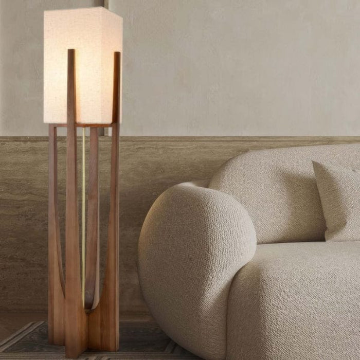 Adjustable LED Floor Lamp in Walnut – Stylish Wooden Design for Living Room