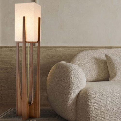 Adjustable LED Floor Lamp in Walnut – Stylish Wooden Design for Living Room