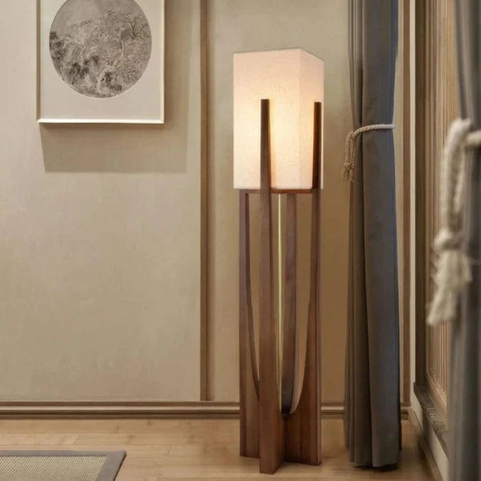 Adjustable LED Floor Lamp in Walnut – Stylish Wooden Design for Living Room