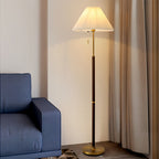 Dimmable LED Floor Lamp with Pleated Fabric Shade – Stylish Wooden Design for Living Room and Bedroom
