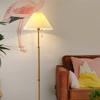 Dimmable LED Floor Lamp with Pleated Fabric Shade – Stylish Wooden Design for Living Room and Bedroom