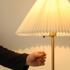 Dimmable LED Floor Lamp with Pleated Fabric Shade – Stylish Wooden Design for Living Room and Bedroom