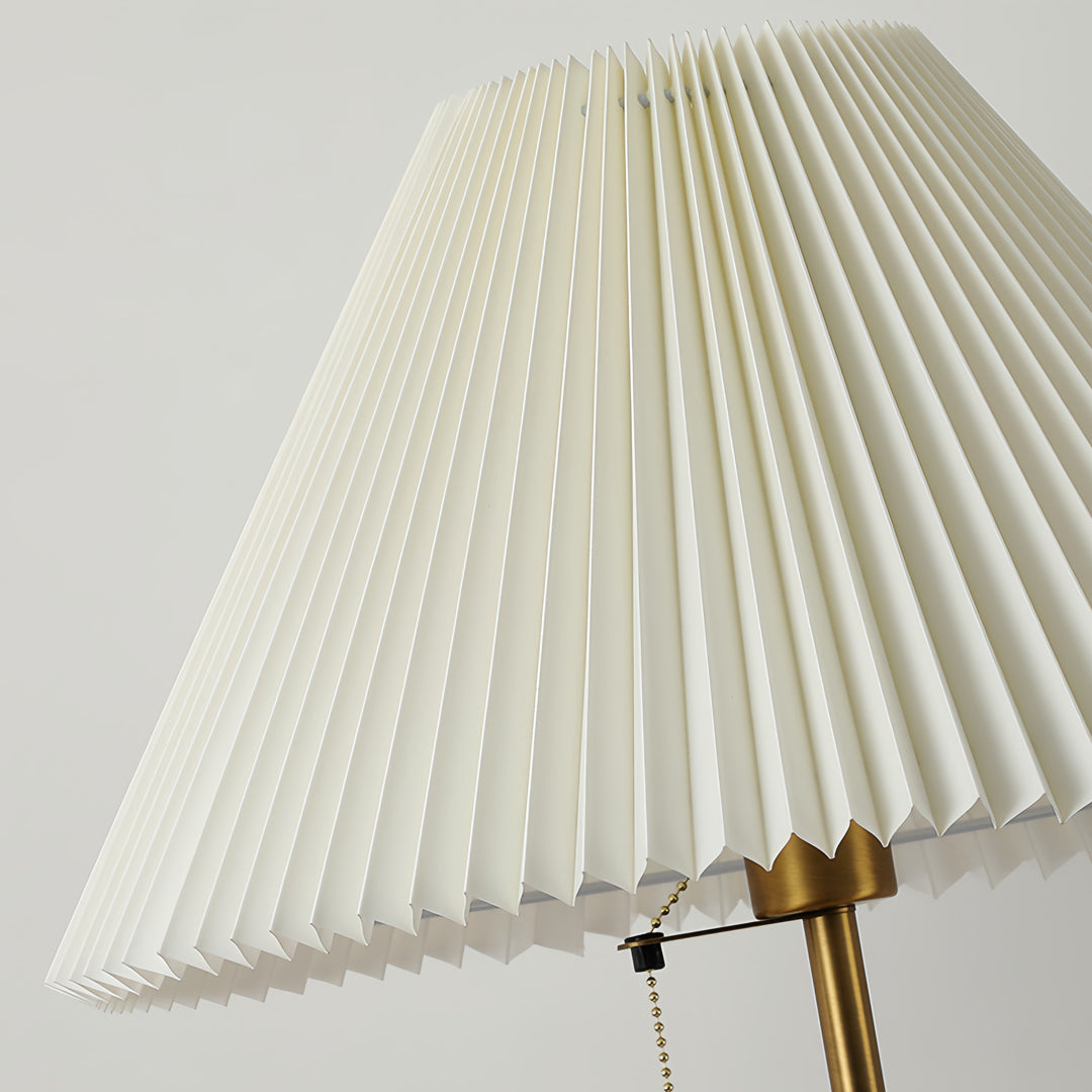 Dimmable LED Floor Lamp with Pleated Fabric Shade – Stylish Wooden Design for Living Room and Bedroom